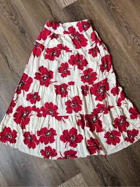 ba&sh White Maxi Skirt with Red Floral Print